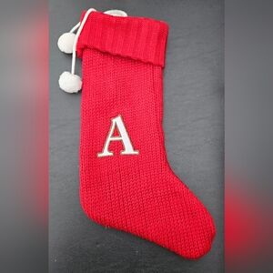 Red Knit Christmas Stocking with Letter A